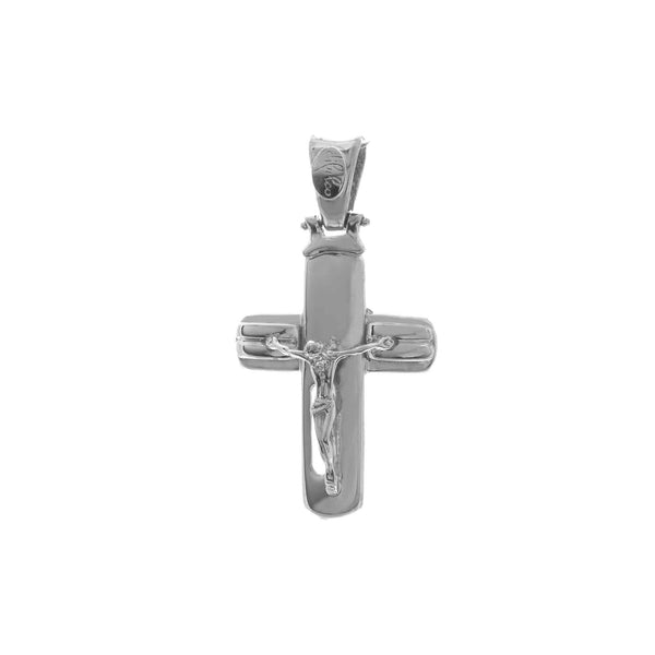 18k White Gold Solid Cross Hand Made Jesus Pendant