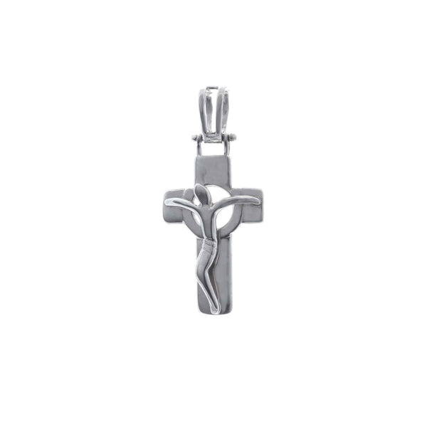 18k White Gold Hand Made Solid Cross Jesus Pendant