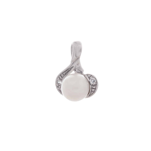 18k White Gold Pearl Swirl Drop Pendant