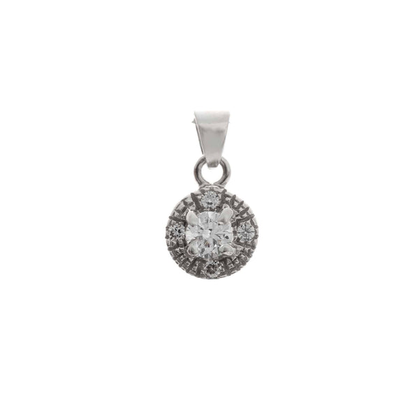 18k White Gold Round Cubic Drop Pendant