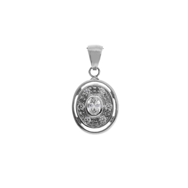 18k White Gold Oval Cubic Drop Pendant