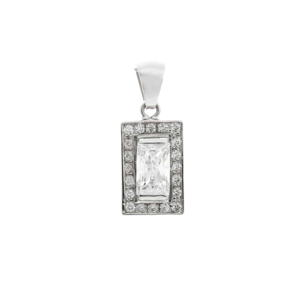 18k White Gold Rectangular Cubic Drop Pendant