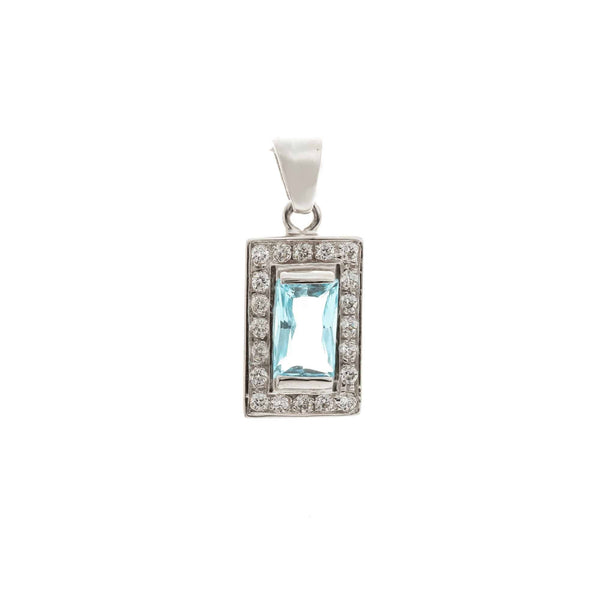 18k White Gold Aqua Marine Rectangular Pendant