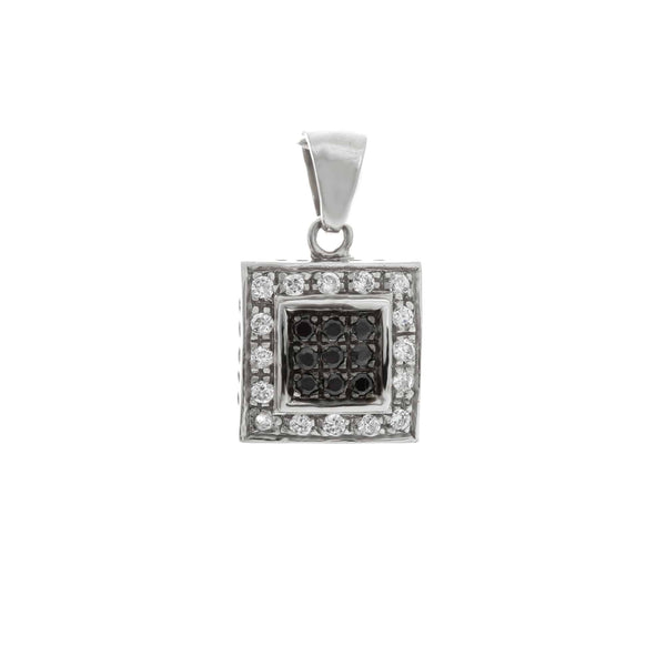 18k White Gold Square Cubic & Blue Sapphire Pendant