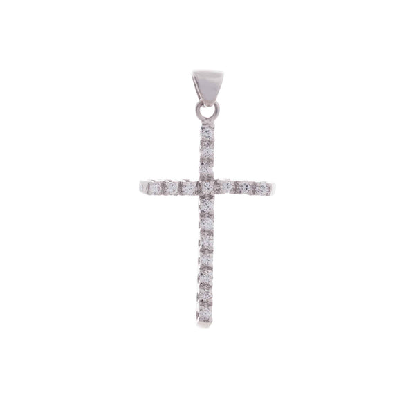 18k White Gold Cubic Cross Pendant