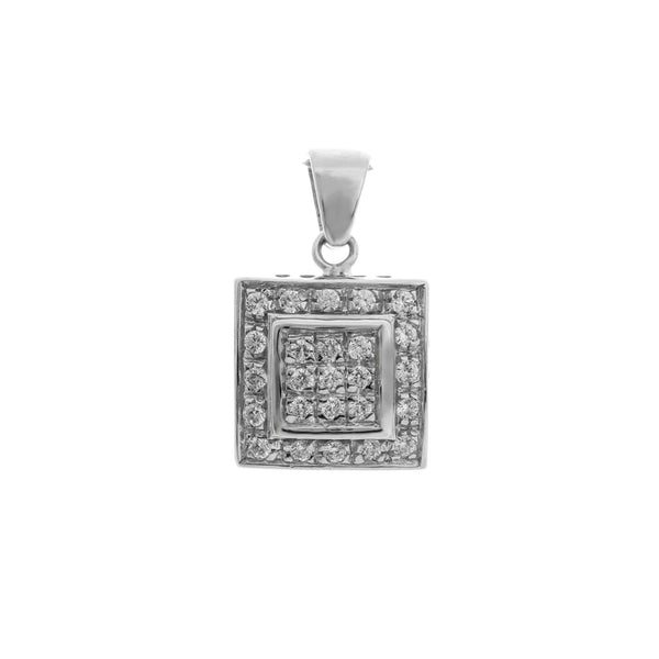 18k White Gold Square Cubic Drop Pendant