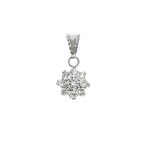 18k White Gold Floral Cubic Drop Pendant