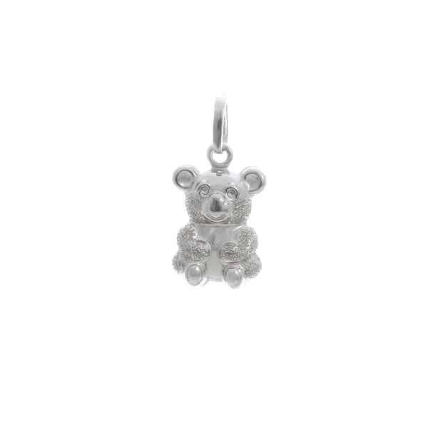 18k White Gold Puffed Teddy Bear Italy Pendant