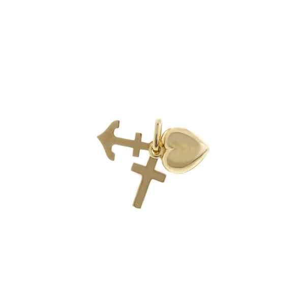 18k Yellow Gold Faith Hope Charity Charm Pendant