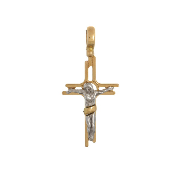 18k T-tone Cross Jesus Pendant