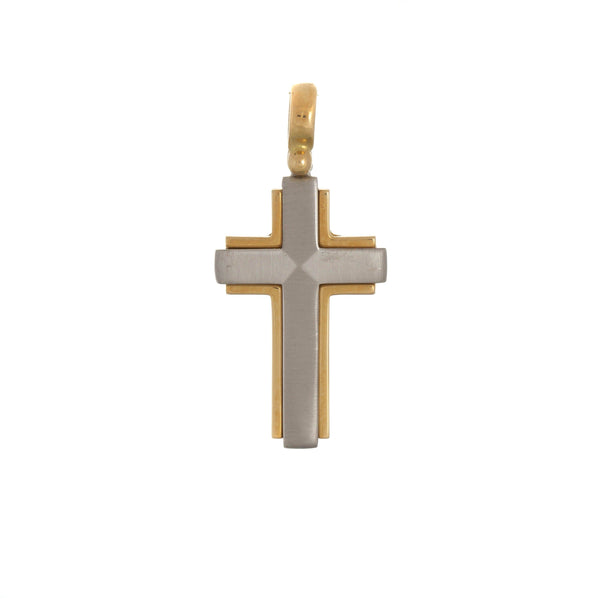 18k T-tone Cross Square Puffed Italy Pendant