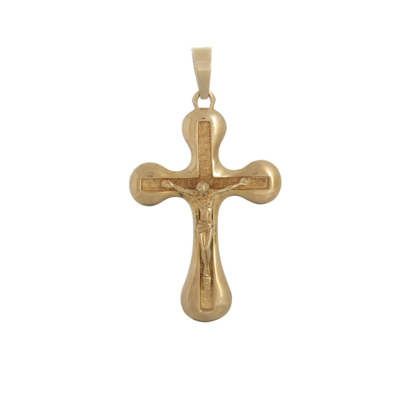 18k Yellow Gold Large Cross Curved Edges Pendant