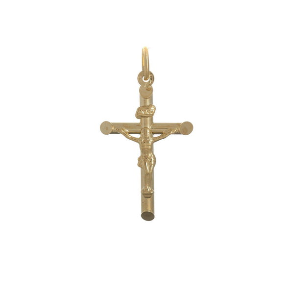 14k Yellow Gold Tube Cross with Jesus