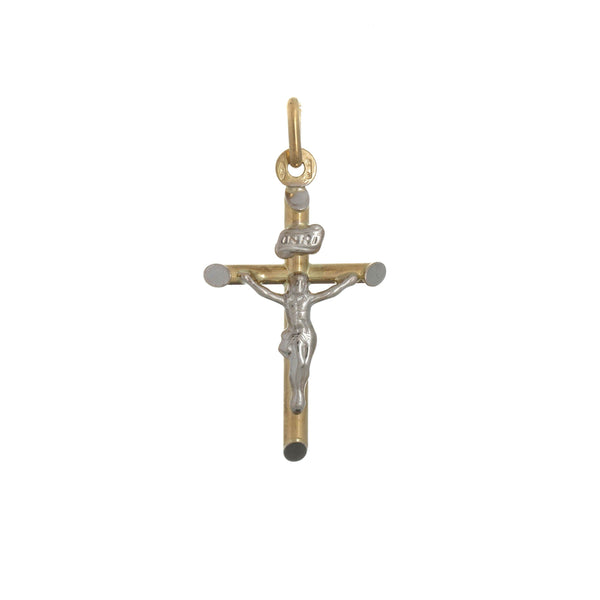 18k T-tone Gold Round Tube Cross Pendant