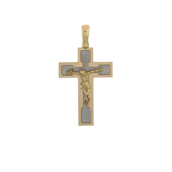 18k T-tone Fancy Solid Cross Pendant