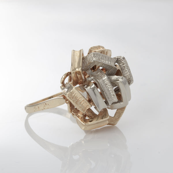 18k Yellow Gold Bar Floral Ring