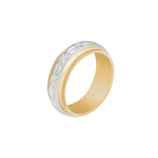 10k T-tone Carved Wedding Band (6mm)