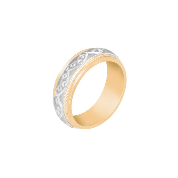 10k T-tone Carved Wedding Band (6mm)