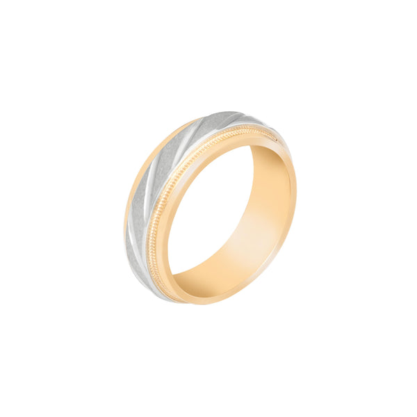 10k T-tone Carved Wedding Band (6mm)