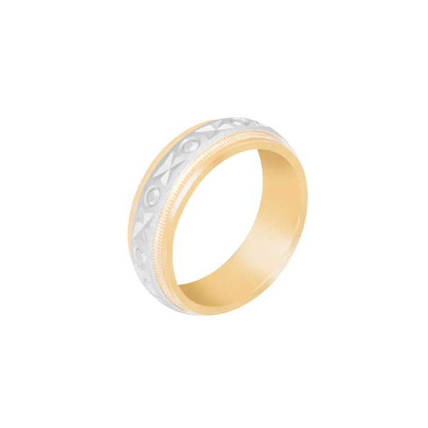 10k T-tone Carved Wedding Band (6mm)