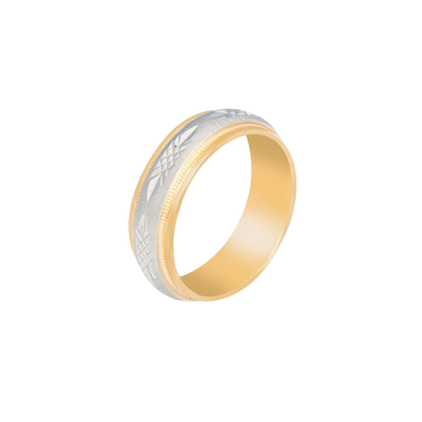 10k T-tone Carved Wedding Band (6mm)