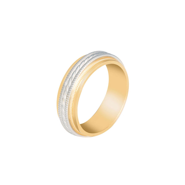 10k T-tone Carved Wedding Band (6mm)