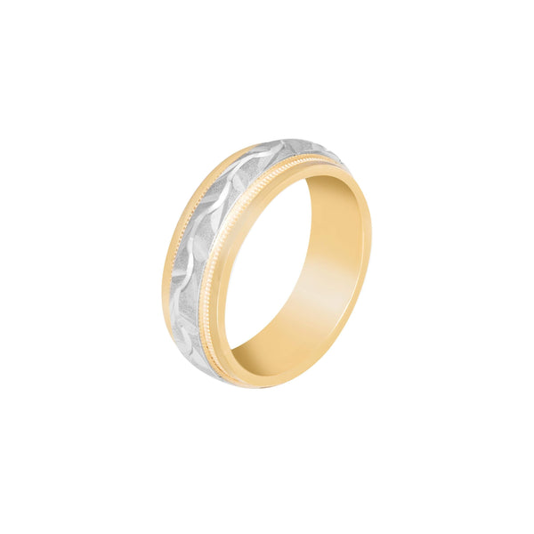 10k T-tone Carved Wedding Band (6mm)