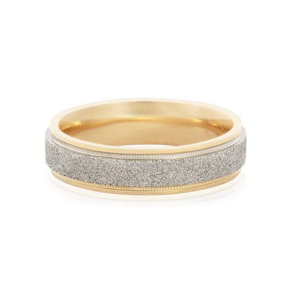 10k T-tone Carved Wedding Band (6mm)