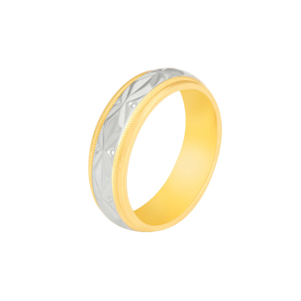 10k T-tone Carved Wedding Band (6mm)