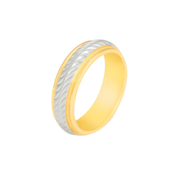 10k T-tone Carved Wedding Band (6mm)