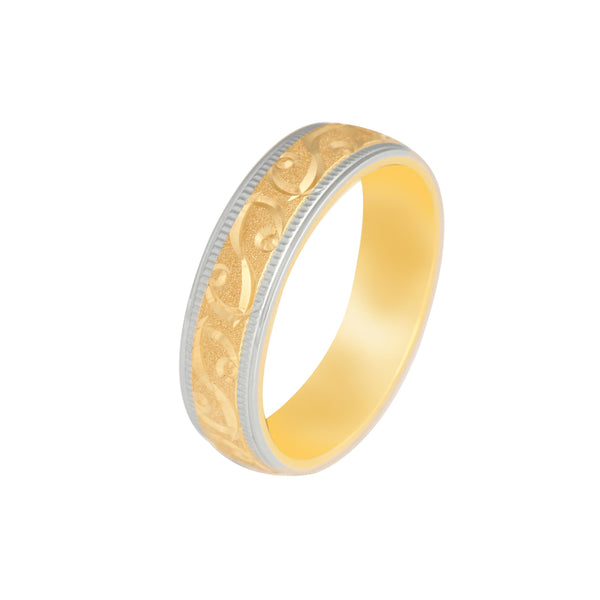 10k T-tone Carved Swirl Style Wedding Band (6mm)