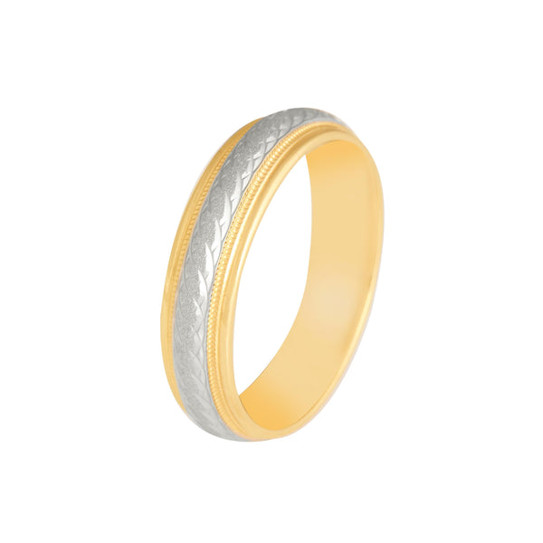 10k T-tone Carved Swirl Style Wedding Band (6mm)